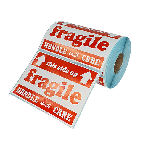 1 Roll Case FRAGILE, HANDLE WITH CARE, KEEP DRY Sticker 6" x 4" 500 Pcs