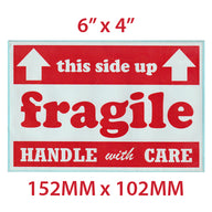1 Roll Case FRAGILE, HANDLE WITH CARE, KEEP DRY Sticker 6" x 4" 500 Pcs