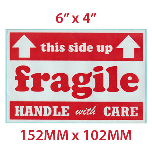1 Roll Case FRAGILE, HANDLE WITH CARE, KEEP DRY Sticker 6" x 4" 500 Pcs